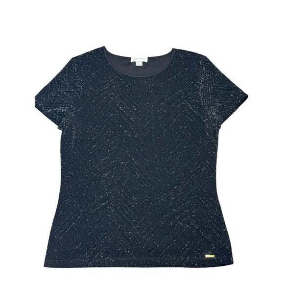 Calvin Klein Women’s Black Metallic Sparkle Short Sleeve Top Blouse Medium Party - Picture 1 of 7